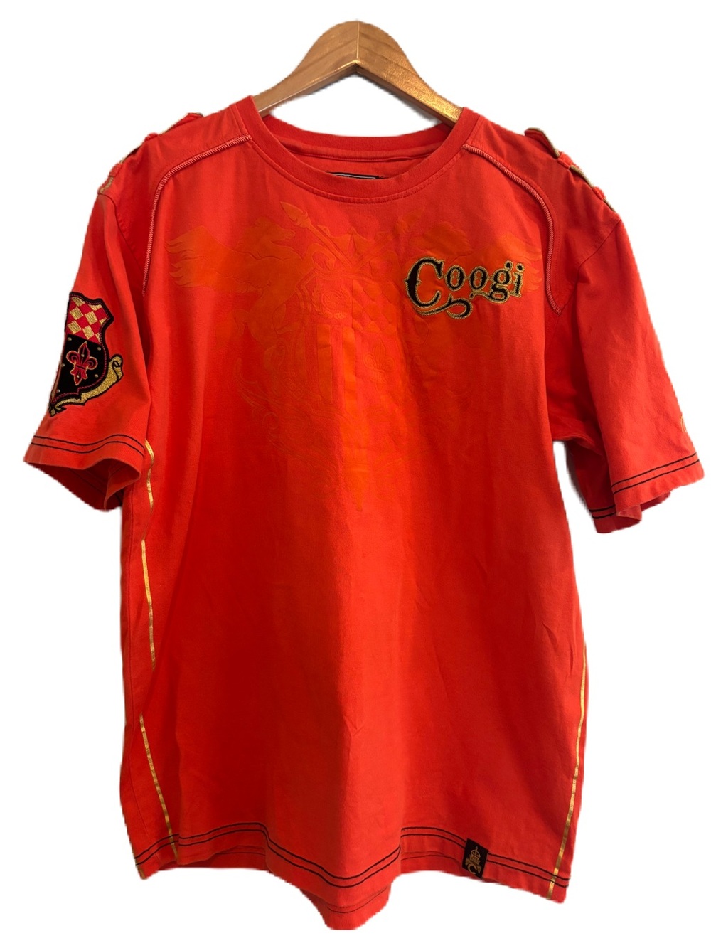 COOGI Y2K Orange Short Sleeve Graphic Tee with Embroidered Logo Size L